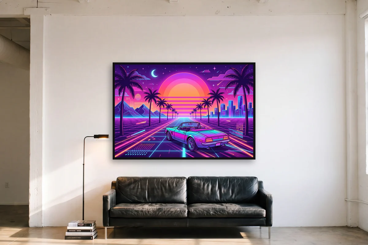 Synthwave-Sonnenuntergang im Raum