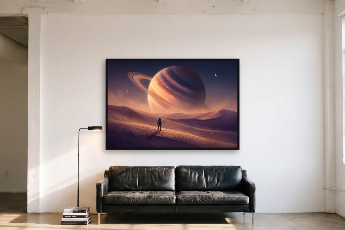 Ringplanet über der Wüste im Raum
