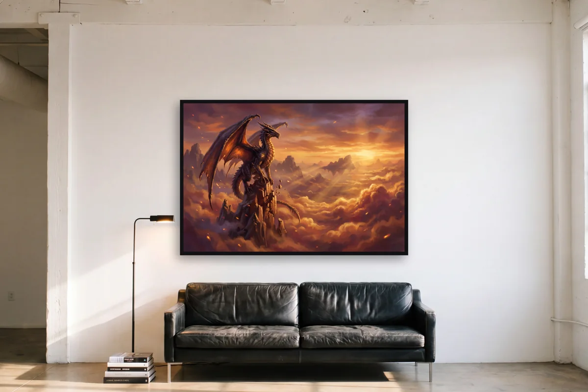 Drache über dem Wolkenmeer im Raum
